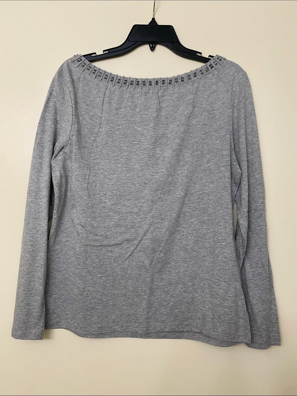 Talbots Heather Gray Long-Sleeve Top with Embellished Scoop Neck - Picture 3 of 4